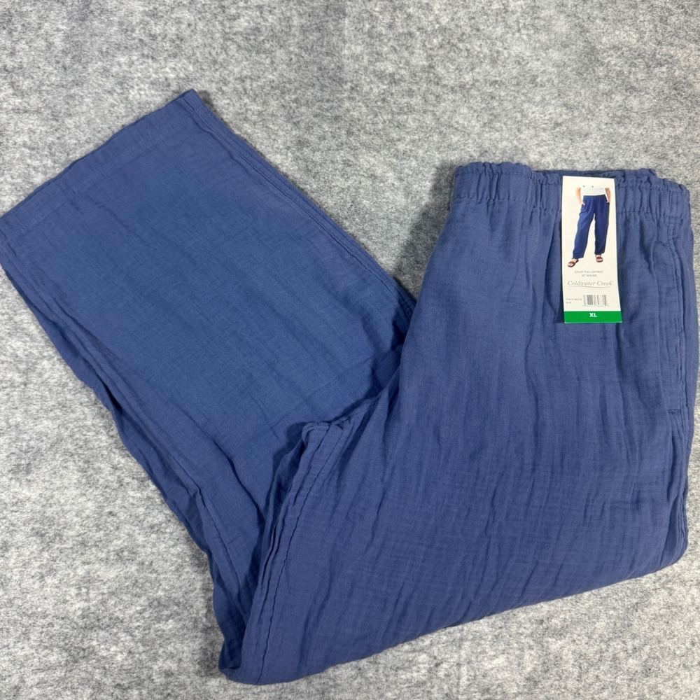 Coldwater Creek Blue Gauze Pull On Pants XL Straight Leg Elastic Waist NEW